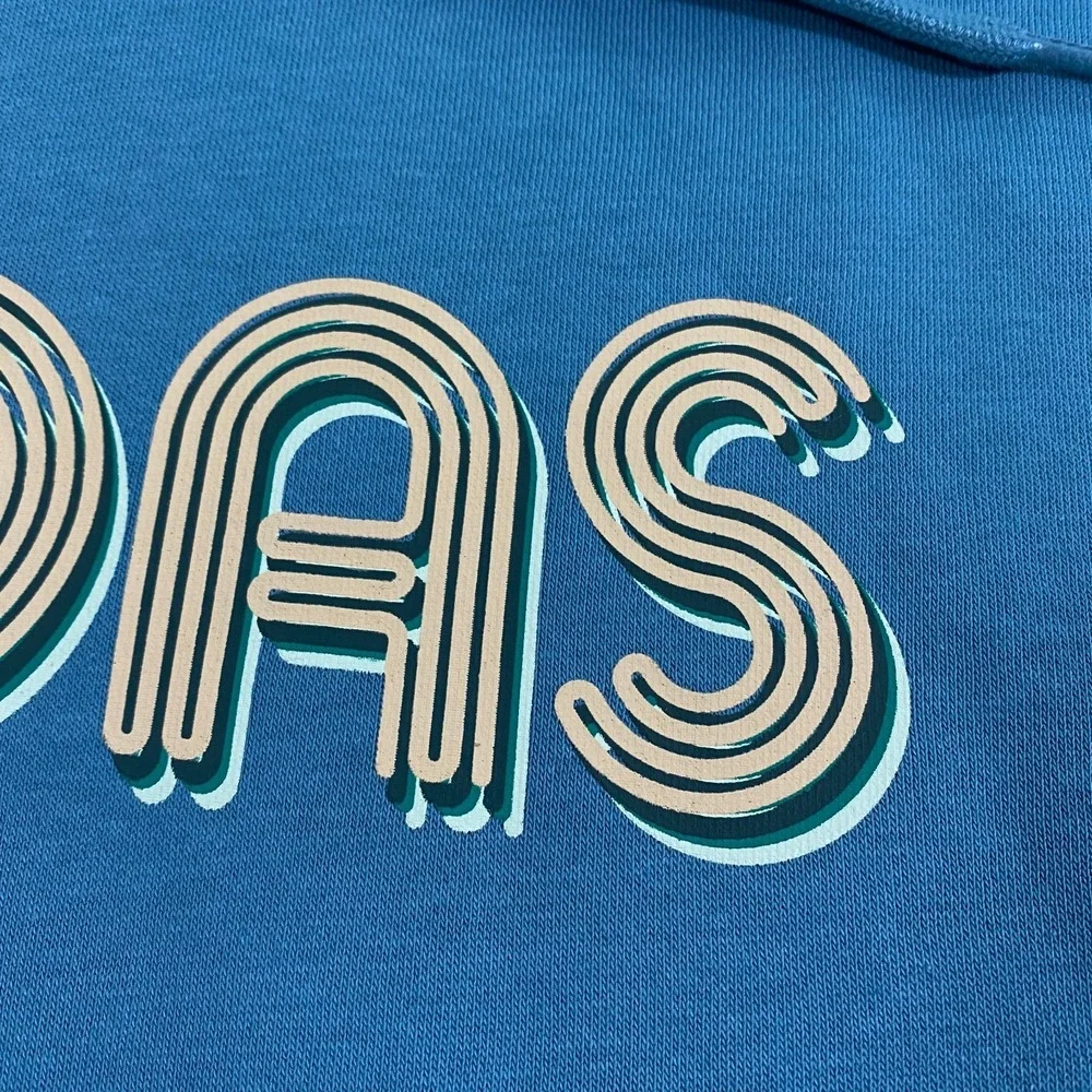 Adidas 3D Retro 70s Striped Logo Hoodie Mens Medium Powder Teal Disco Groovy NWT